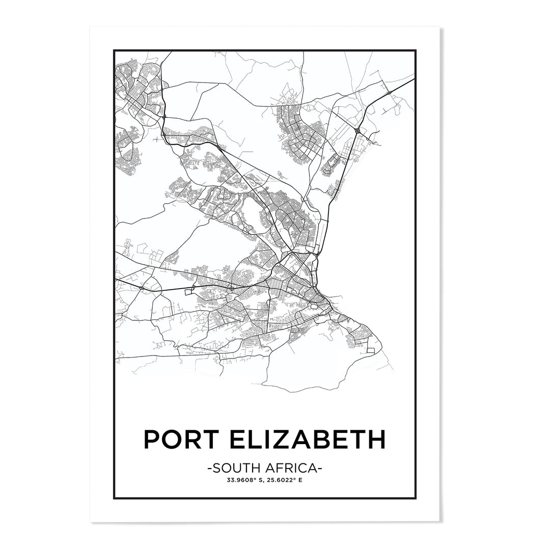 Port Elizabeth City Map Art Print - MJ Design Studio