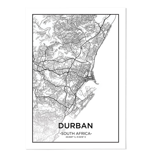 Durban City Map Art Print - MJ Design Studio
