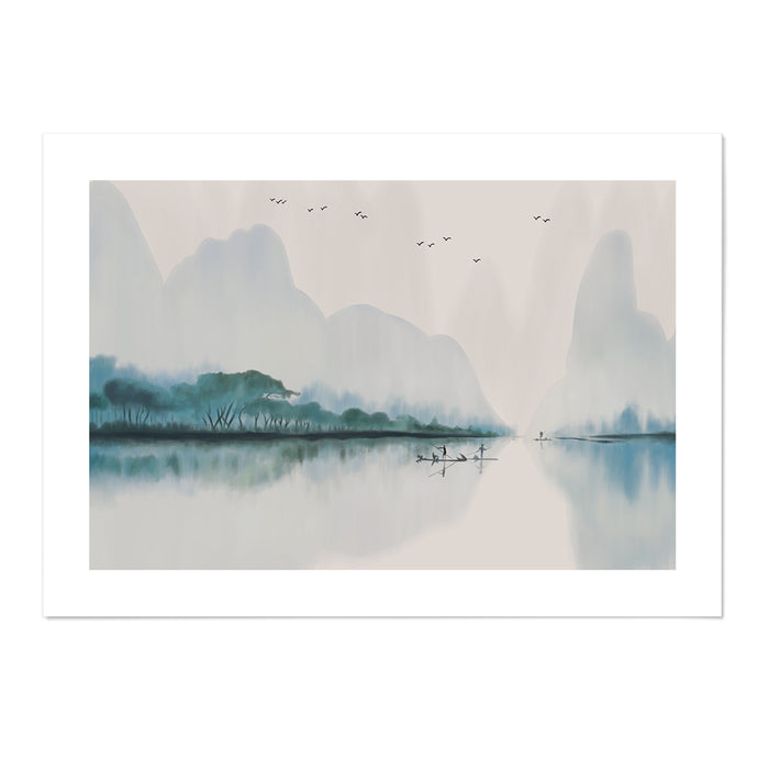 Blue Ink Wash Landscape