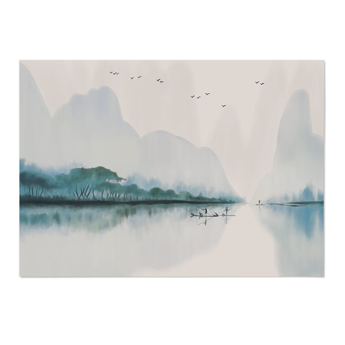 Blue Ink Wash Landscape