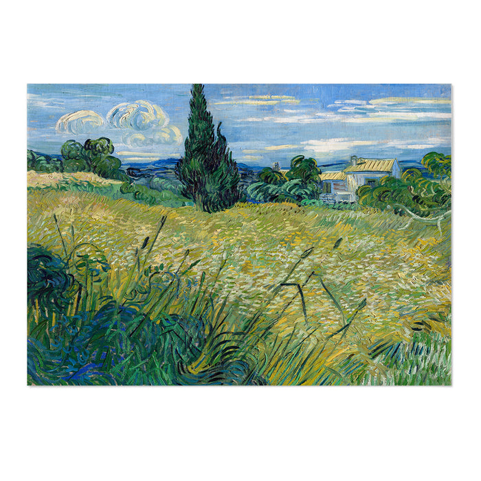 Green Wheat Field with Cypress
