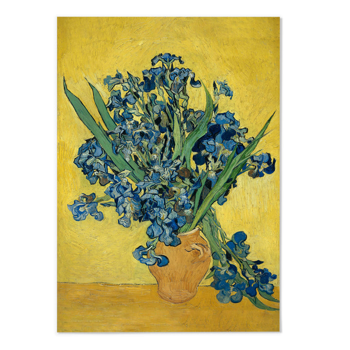 Vase with Irises Against a Yellow Background Art Print