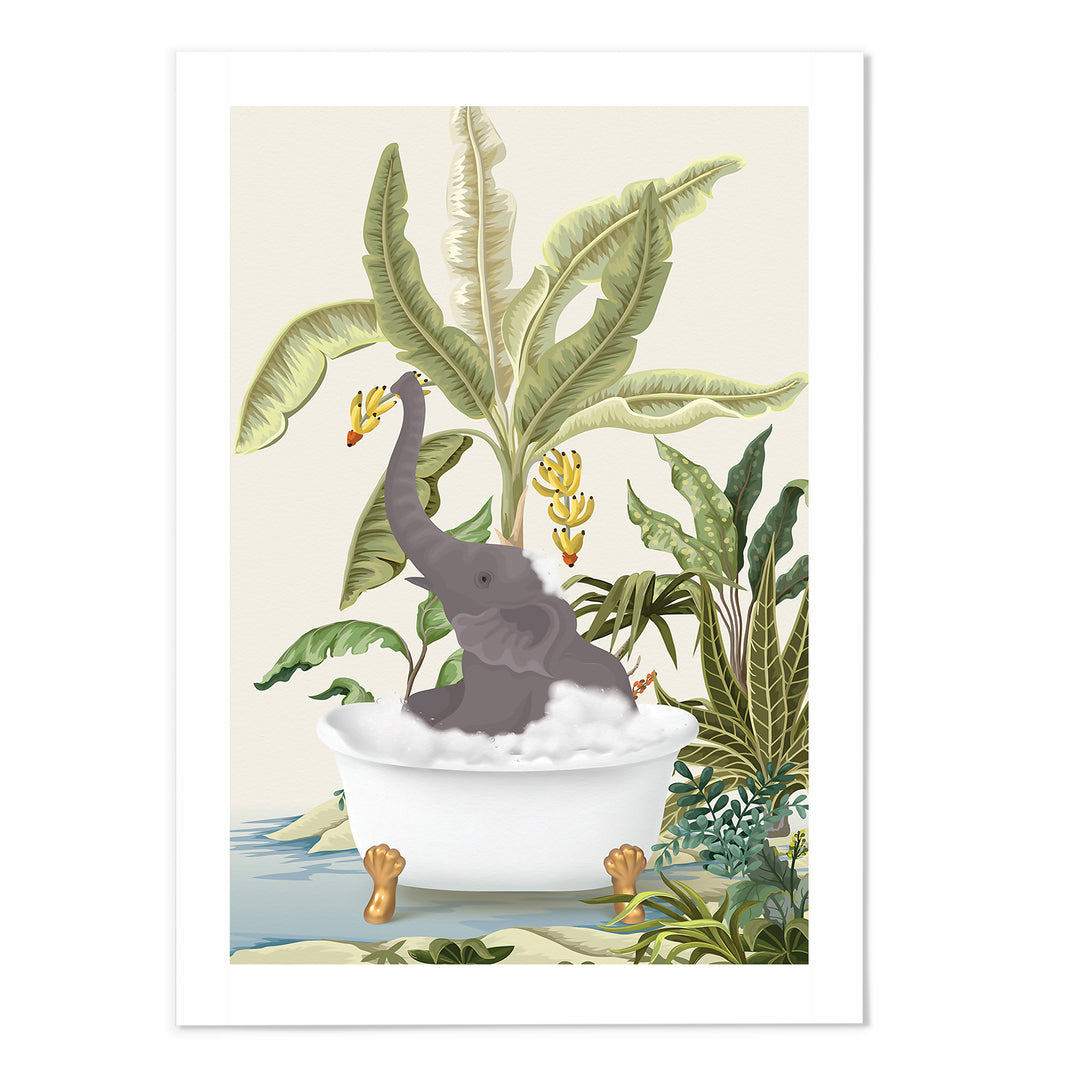 Elephant Jungle Bathing Art Print
