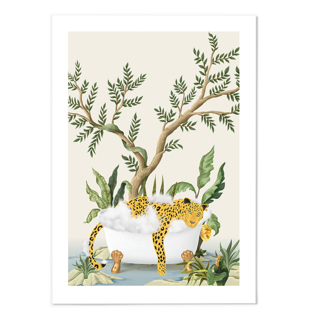 Leopard Jungle Bathing Art Print