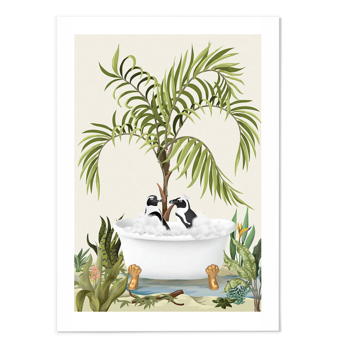 African Penguins Jungle Bathing Art Print