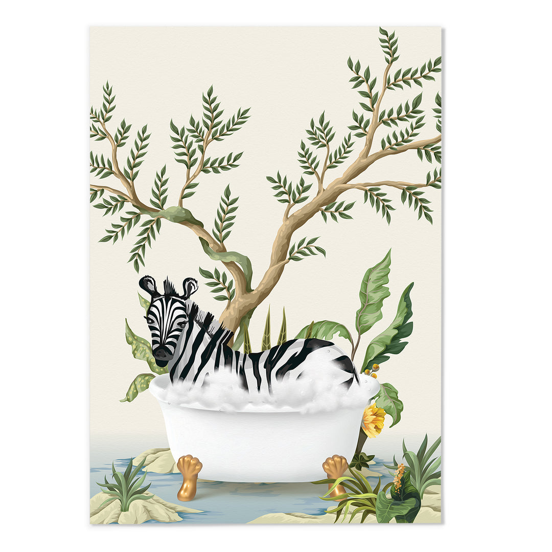 Zebra Jungle Bathing Art Print