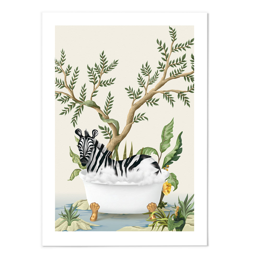 Zebra Jungle Bathing Art Print