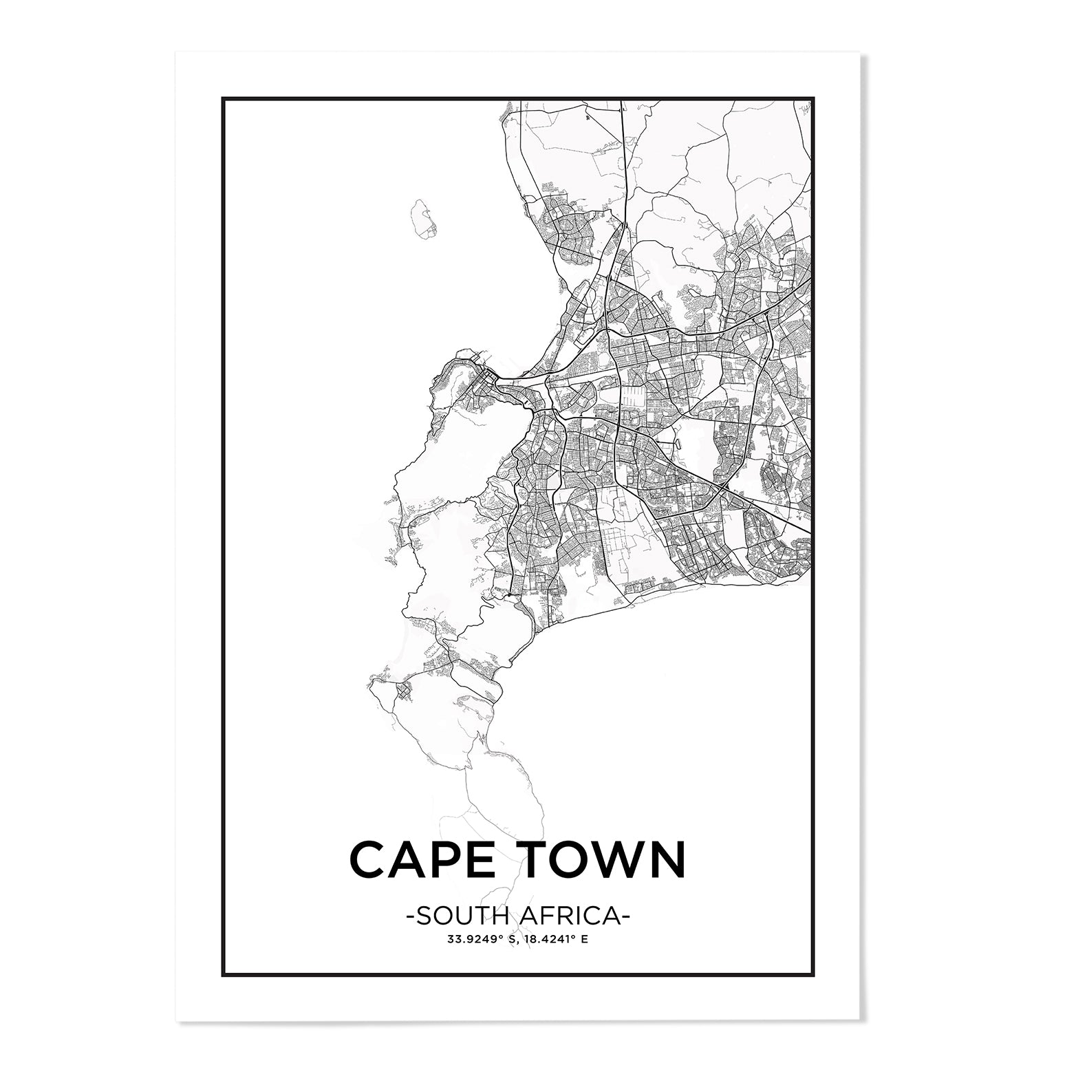 Cape Town City Map Art Print - MJ Design Studio