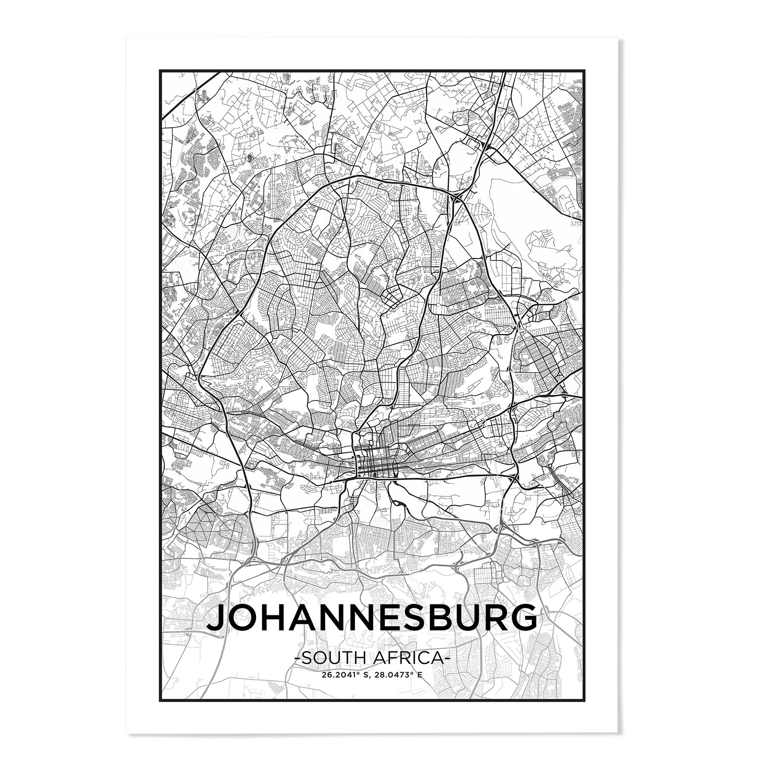 Johannesburg City Map Art Print - MJ Design Studio