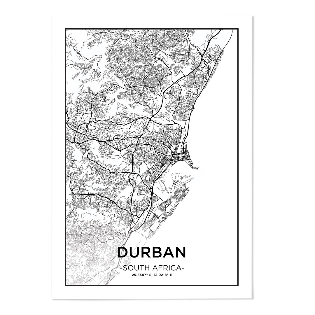 Durban City Map Art Print - MJ Design Studio